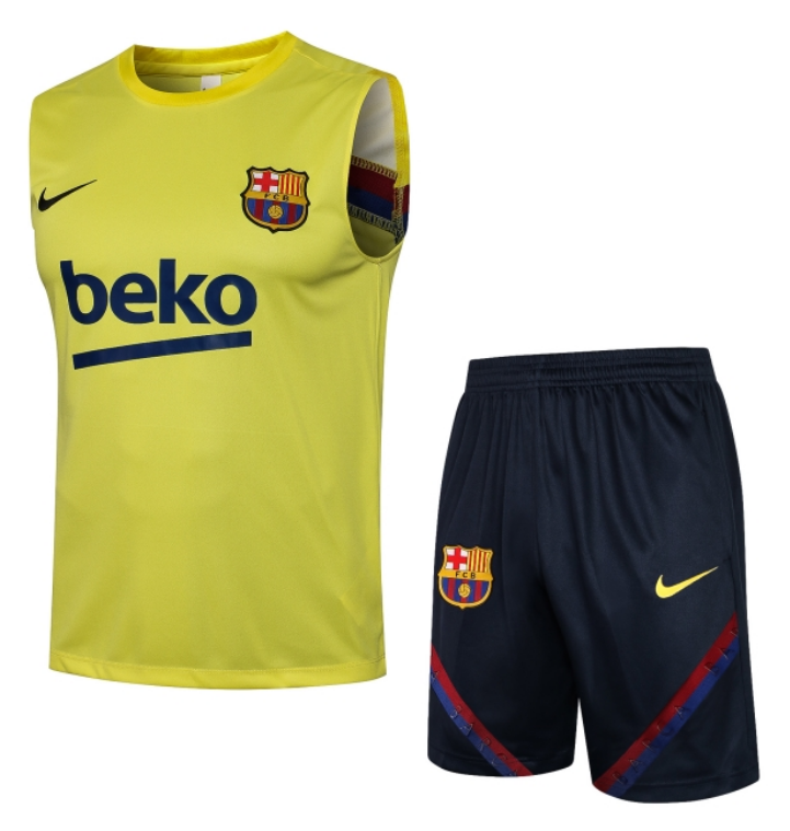 2021/22 Barcelona Yellow Training Vest Kits Soccer Shirt with Shorts